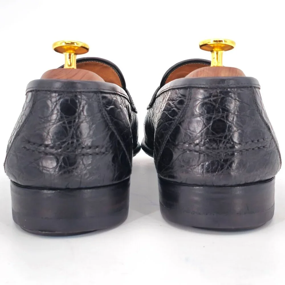 Salvatore Ferragamo Exotic Black Crocodile Dress Shoes Men 11 Penny Loafer Italy - Picture 7 of 11